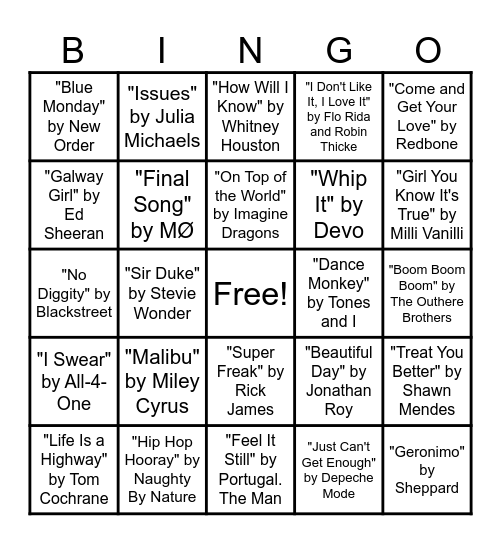 Music Bingo Jams Round #4 Bingo Card