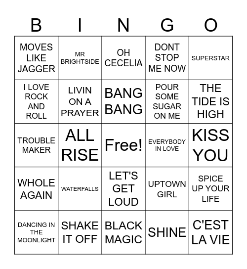 FRIDAYS FABULOUS MUSIC Bingo Card