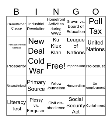 Final Exam Review Bingo Card