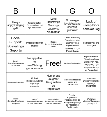 Stress Bingo! Bingo Card