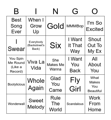 Girlbands vs. Boybands Bingo Card