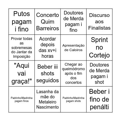 Finalistæ Bingu Bingo Card
