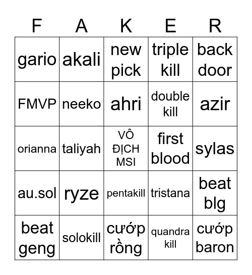 FAKER tại MSI 2024 Bingo Card