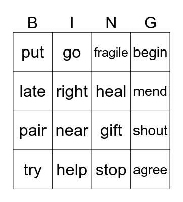 Synonym Bingo! Bingo Card