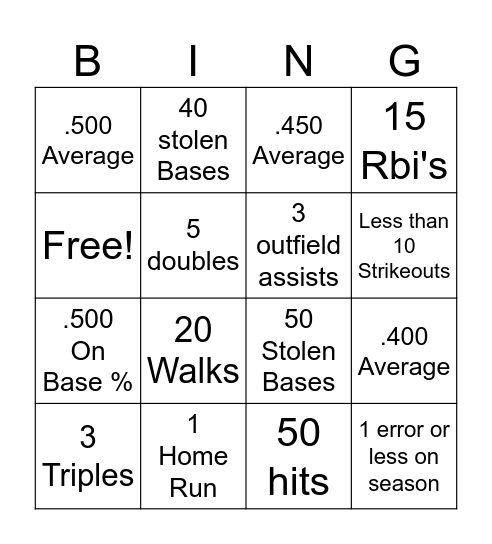 Season Bingo Card