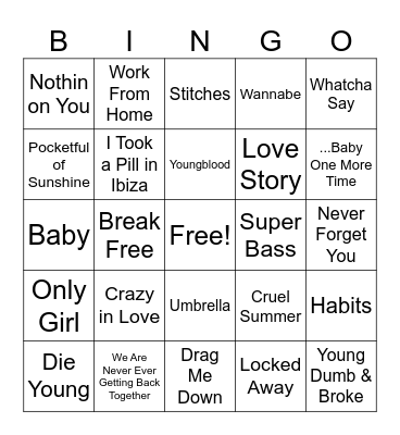 Music Bingo 5.1.24 (Pop Throwback) Bingo Card