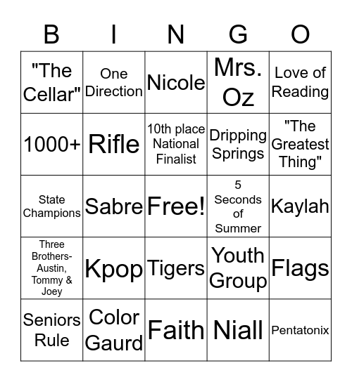 Kaylah's Graduation Bingo Card