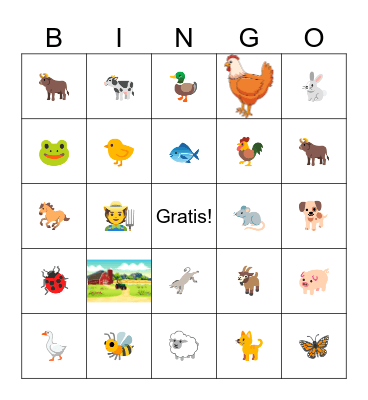 Animales de la granja Bingo Card