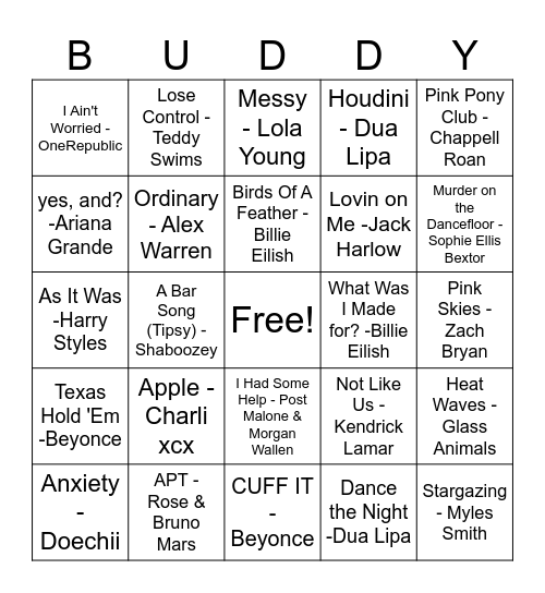 Best Buddies Bingo Regular Bingo Card