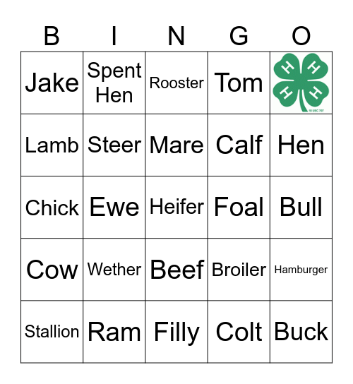 Livestock Bingo Card