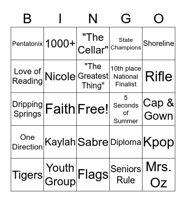 Kaylah's Graduation Bingo Card