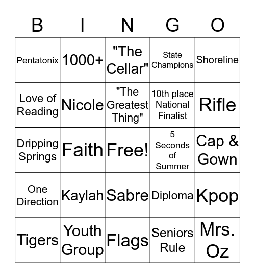 Kaylah's Graduation Bingo Card