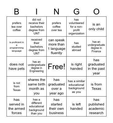 Icebreaker Bingo Card