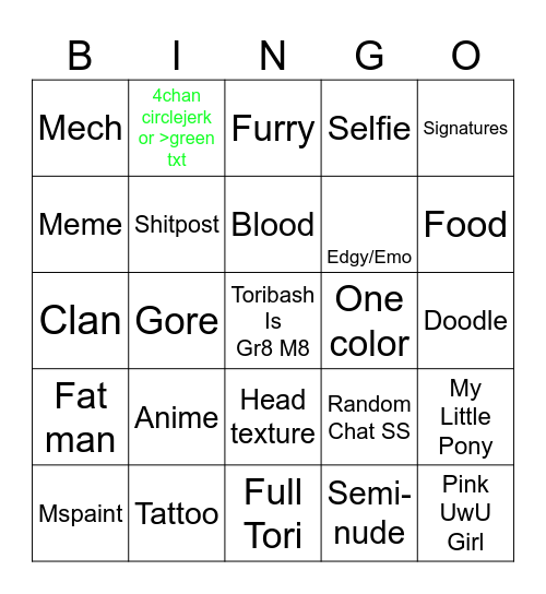 Toribash 3D items textures Bingo Card