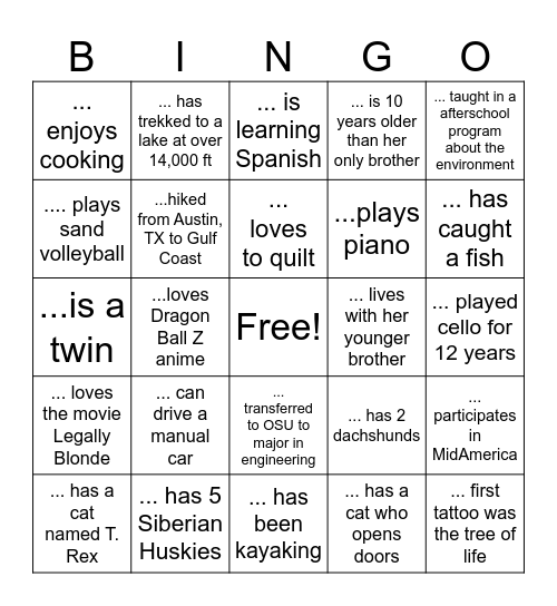 RANDOM FACTS Bingo Card