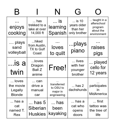 RANDOM FACTS Bingo Card