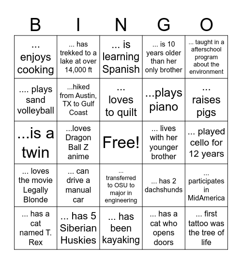 RANDOM FACTS Bingo Card