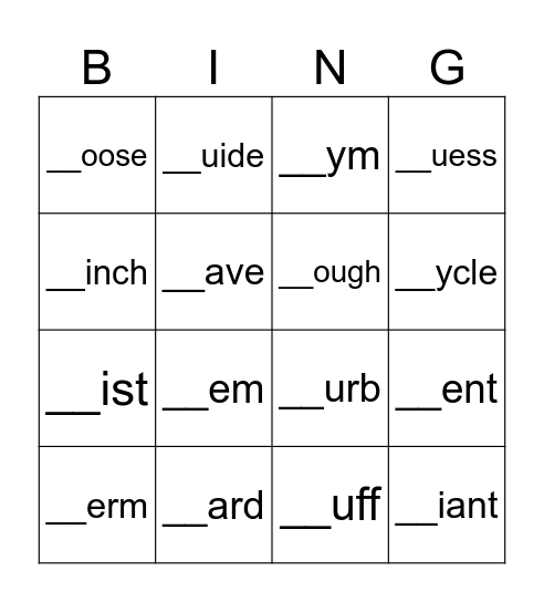 Sounds of G and C Bingo Card