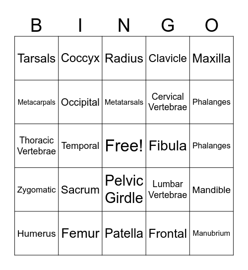 Bone Bingo Card