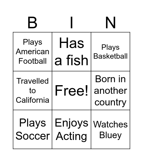 Find a person BINGO Card