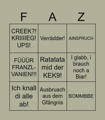 Franzilvanien Gericht Bingo Card