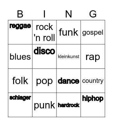 muziek bingo Card