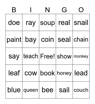 Vowel Teams Bingo Card