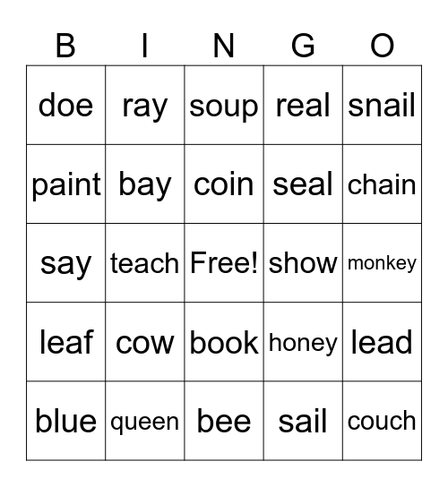 Vowel Teams Bingo Card