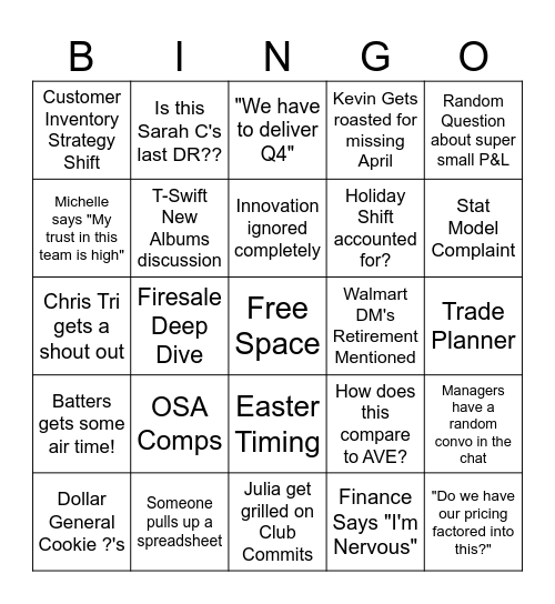 April DR Bingo Card