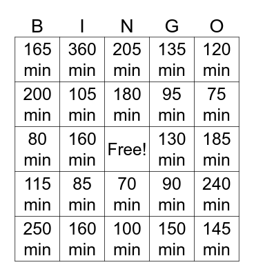 TIME BINGO Card