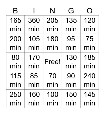 TIME BINGO Card