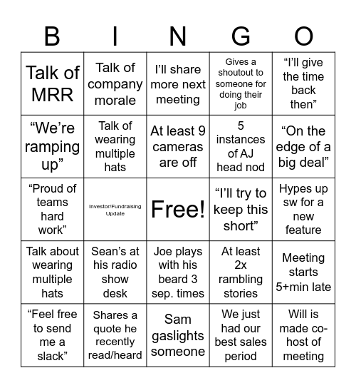 All Hands Bingo Card