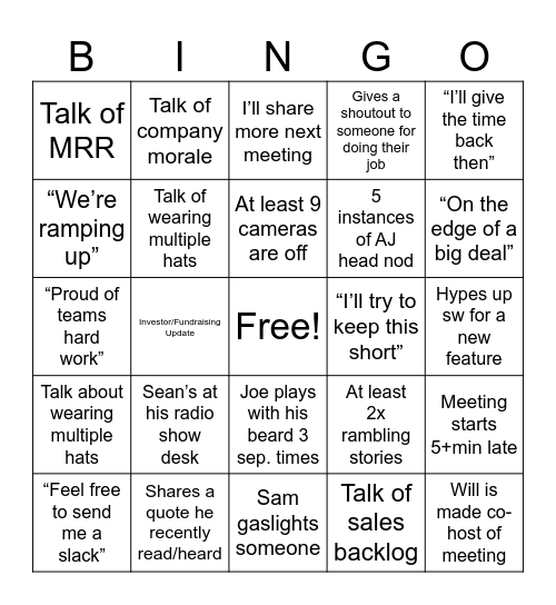 All Hands Bingo Card