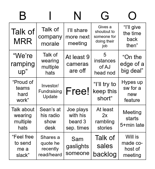 All Hands Bingo Card