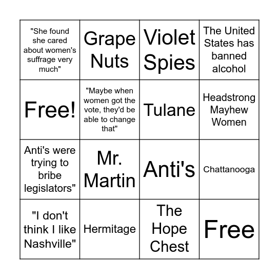 Hope Chest Chapter 12 BINGO Card