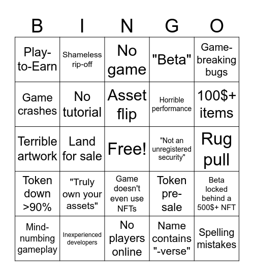 Jauwn's NFT games bingo card Bingo Card