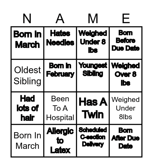 L&D Fill In! Bingo Card