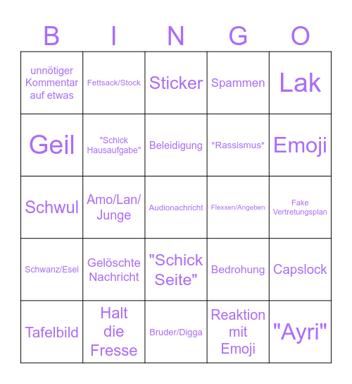 Klasse 9B Bingo Card