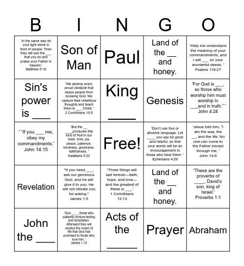 Bible Bingo Card