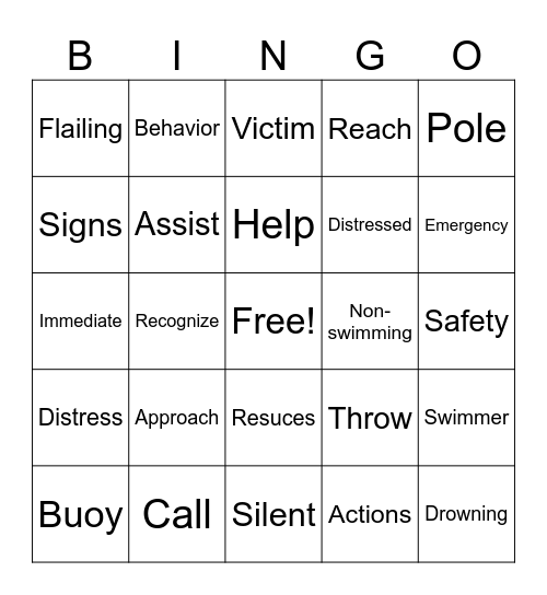 Water Emergencies Bingo Card