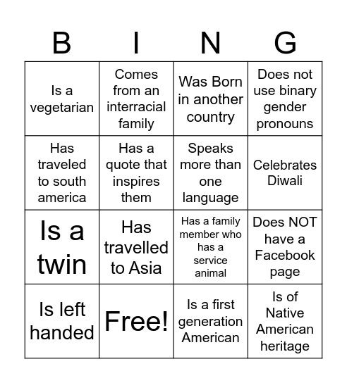 Strength in Differences BING Bingo Card