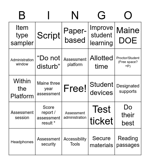 Proctor Bingo Card