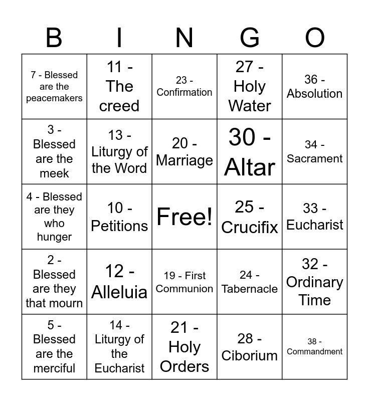 CCD Bingo Card