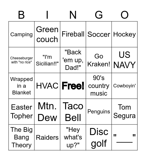 All About TOPHER Bingo Card