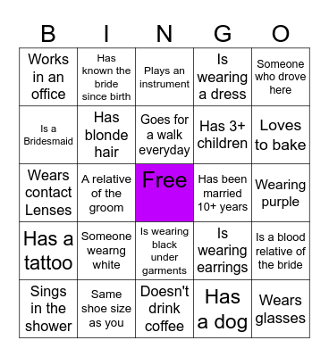 Find the guest wedding Bingo Card