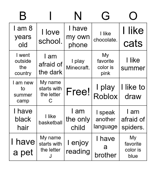 Name Bingo! Bingo Card