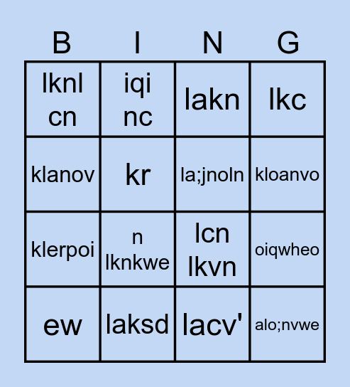 Test Bingo Card