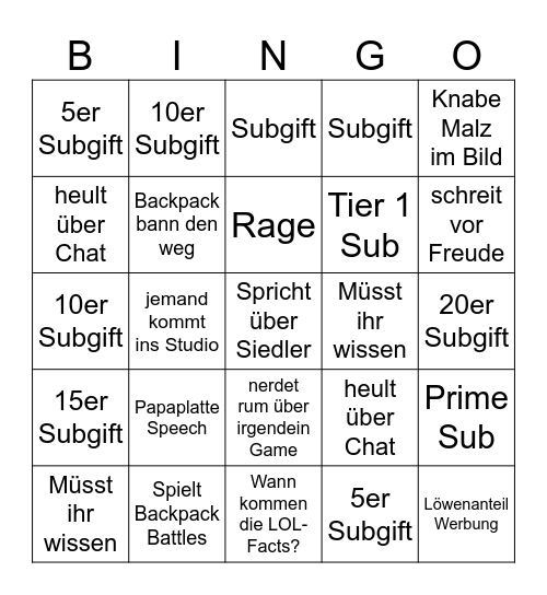 Untitled Bingo Card