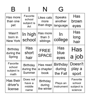 Name Bingo! Bingo Card