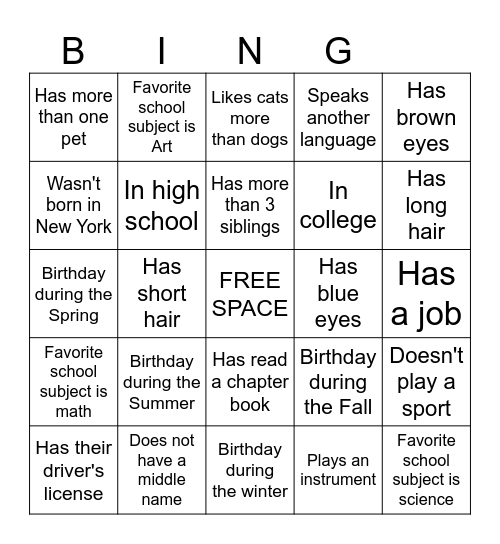 Name Bingo! Bingo Card